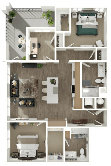 a1 floor plan  1 bedroom with 2 baths  129